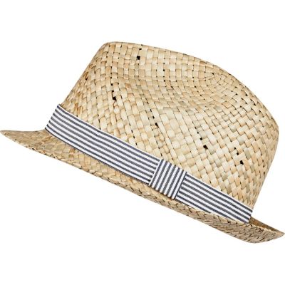 Light brown straw trilby hat